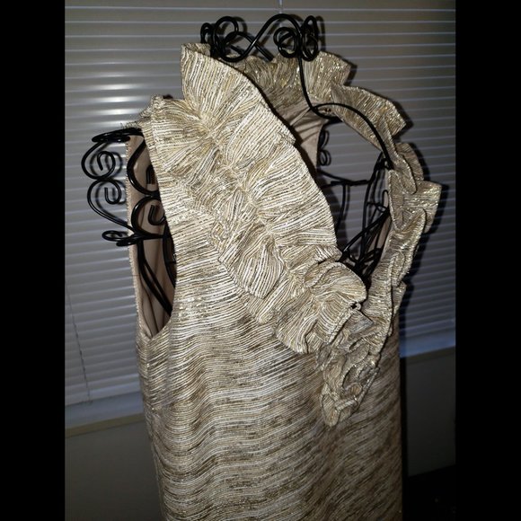 *SOLD* Kate Spade Gold Metallic Cocktail Dress Sleeveless Holiday Mini - Picture 5 of 14